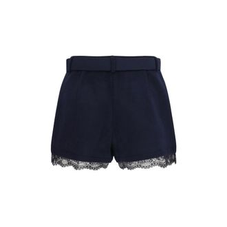 Self Portrait Wool with Lace Trim Bermuda Shorts - Navy