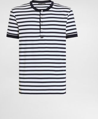 Dolce & Gabbana Serafino Striped Cotton T-shirt - Man T-shirts And Polos Multicolor 48