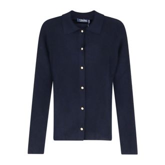 Max Mara Truien & Vesten, Dames, Blauw, XL, Wol, Ribbed Cardigan