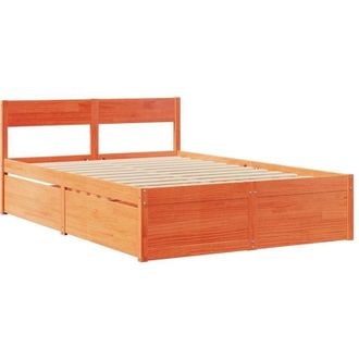 vidaXL Estructura De Cama Sin Colch&oacute;n Madera Maciza Marr&oacute;n 135x190 Cm Vidaxl