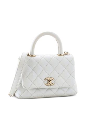 Chanel Coco Top Handle Bag Quilted Iridescent Caviar Extra Mini satchel - Wit