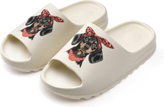 Generic Cute Dog With Bow And Scarf Slides for Women Men Soft Thick Bottom Coconut Slippers Sandals for Bathroom Beach
