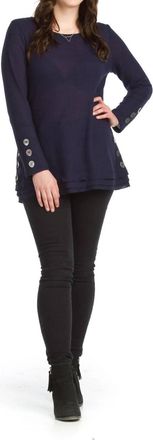 Papillon Button Detail Waffle Top In Navy