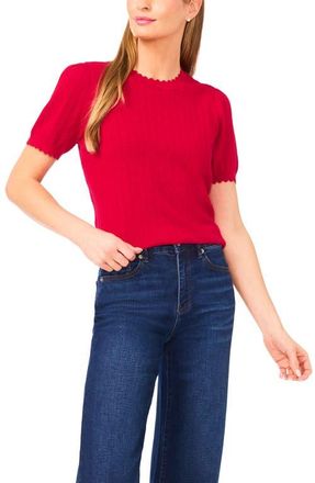 CeCe by Cynthia Steffe Short Sleeve Pointelle Stitch Sweater in Rose Cerise at Nordstrom, Size X-Small