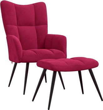 vidaXL Sill&oacute;n De Relax Con Taburete Terciopelo Rojo Tinto Vidaxl