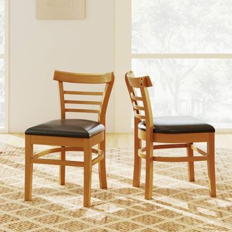 Costway Costway Modern Dining Chair Set of 2 PU Leather Upholstered Kitchen Chair in Natural