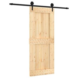 Berkfield Home Sliding Door with Hardware Set 85x210 cm Solid Wood Pine in Light Brown