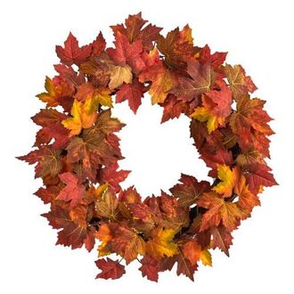 Nearly Natural 22-in Maple Leaf Artificial Wreath in Orange at Nordstrom