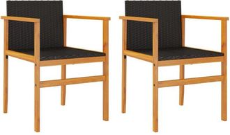 vidaXL Vidaxl - Garden Chairs 2 pcs Black Poly Rattan&Solid Wood