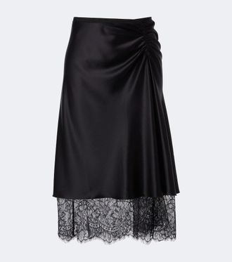Sir. Ingrid lace-trimmed satin midi skirt