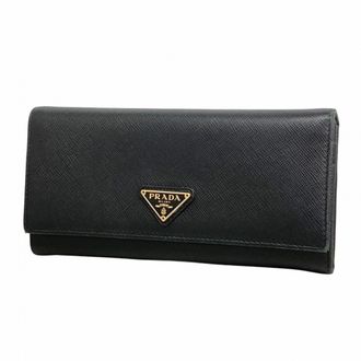 Prada Black Leather Long Wallet (Bi-Fold) (Pre-Owned)