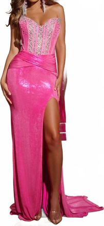 Jovani Off-Shoulder Gown In Hot Pink