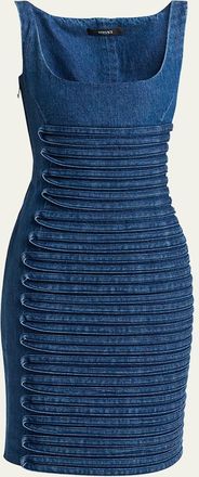 Versace Stripe Embroidered Sleeveless Denim Dress