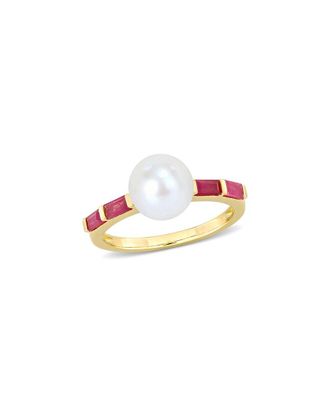 Rina Limor 10K 0.68 Ct. Tw. Ruby & 8-8.5Mmmm Pearl Ring