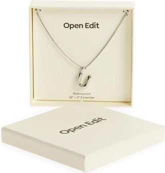 Open Edit Waterproof Bubble Initial Pendant Necklace in U- Silver at Nordstrom