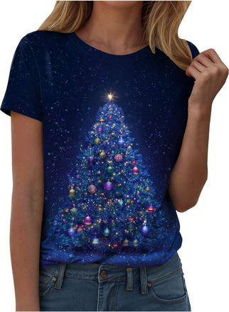 Generic Womens Christmas Shirts Xmas Short Sleeve Tshirt Ladies Snowman Printedd Sweatshirt Round Neck Holiday Pullover Funny Sweatshirt Crew Neck Shirts Casu