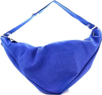 Prada Triangle Logo Zip Crossbody Bag Embossed Canvas Large shoulder bag - Blauw