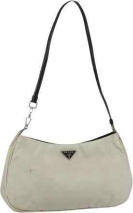 Prada Pre-owned Nylon Schoudertas - Dames - Vintage Schoudertas - Beige - ONE Size - Nylon - Vintage