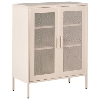 Beliani Aparador De Oficina Moderno De Acero Estilo Industrial 2 Puertas Y 3 Estantes Beige Wakatipu