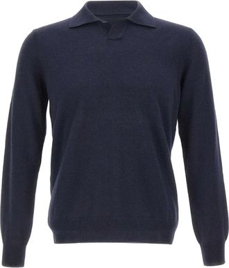 KANGRA johnny-collar ribbed polo shirt - Blue