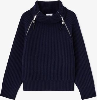 Ganni Navy Turtleneck in Blue Wool - Size XXS