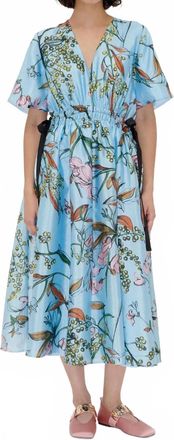 Stine Goya Textured V Neck Waist Tie Midi Dress In Mimosa