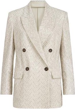 Brunello Cucinelli Dazzling chevron embroidery blazer in Beige at Nordstrom, Size 38 It