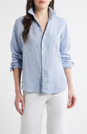 Frank & Eileen Eileen Relaxed Button-Up Shirt in Blue Linen Hearts at Nordstrom, Size Xx-Small