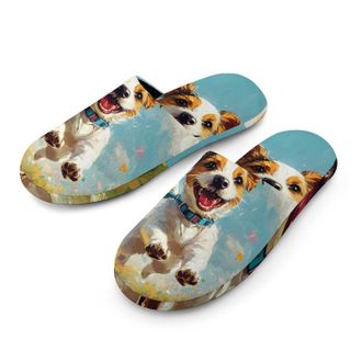 Generic Happy Jack Russell Terrier Dog Running Mens House Slippers Slip Indoor Slipper On Shoes Warm Outdoor