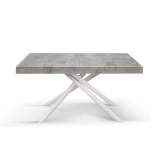 Konte Design Mesa de madera, gris hormig&oacute;n, base blanca, ext.160x90-240x90cm