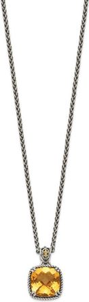 Diamond2Deal Sterling Silver with 14K Accent Checkerboard Cushion Citrine Pendant Necklace