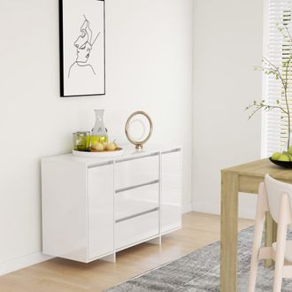 vidaXL Vidaxl - Aparador Con 3 Cajones Contrachapado Blanco Brillo 120x41x75 Cm