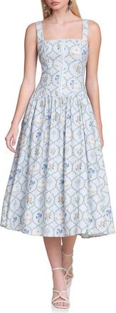 Avec Les Filles Floral Print Linen Blend Midi Dress in Periwinkle Felicity at Nordstrom, Size 4