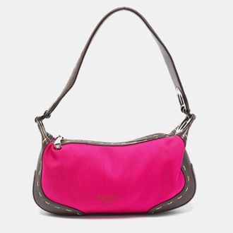 Escada Magenta/dark Brown Leather And Canvas Small Eluna Bag