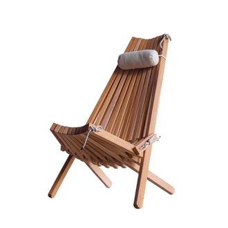 Wanda Collection Silla de jard&iacute;n de teca con coj&iacute;n reposacabezas blanco
