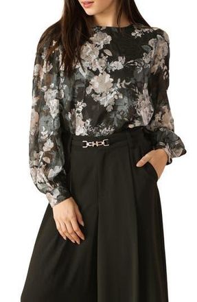 Flying Tomato Floral Tie Back Long Sleeve Top in Black at Nordstrom Rack, Size Medium