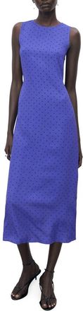 Mango Polka Dot Sleeveless Midi Dress in Blue at Nordstrom, Size 10