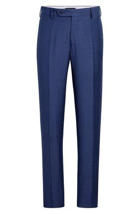Zanella Parker Classic Wool Sharkskin Dress Pants in Indigo at Nordstrom, Size 32