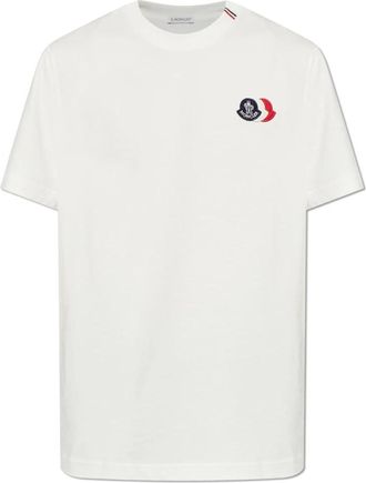 Moncler T-shirt met logopatch - Heren - T-shirts - Beige - S - Katoen - Tops