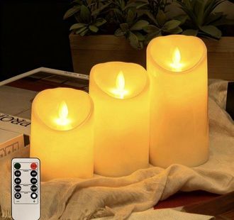 OEM Velas, 3 Unidades, Vela Exterior Impermeable Con Luz Led, Inal&aacute;mbrica Y Segura, 7,510-12,5-15 Cm, Vela Led Intermitente