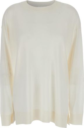 Parosh White Long-sleeved Crewneck Sweater In Wool And Silk Blend Woman