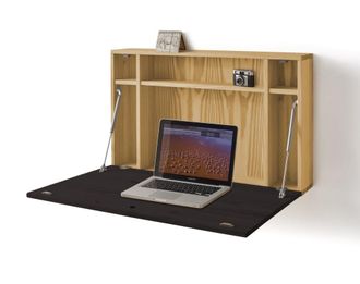 HOGAR 24 Escritorio flotante madera puerta abatible, encerado y negro