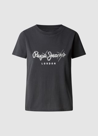 Pepe Jeans London T-Shirt PEPE JEANS LETICIA, Damen, Gr. XS (34), schwarz, Single Jersey, Obermaterial: 100% Baumwolle, bedruckt, regular fit, Rundhals, Shirts T-Shirt,
