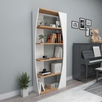 Dmora Estanter&iacute;a Equo, Biblioteca 4 Estantes, Independiente, Tono Roble, 64x24x150h Cm Blanco