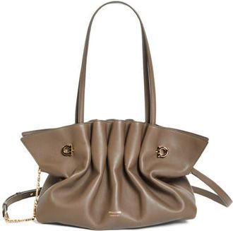 Ferragamo Medium Gancio Piercing Soft Leather Shoulder Bag in Concrete at Nordstrom
