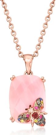Ross-Simons Pink Opal Bumblebee Pendant Necklace With. Multicolored Sapphire and Garnet Accent in 18kt Rose Gold Over Sterling