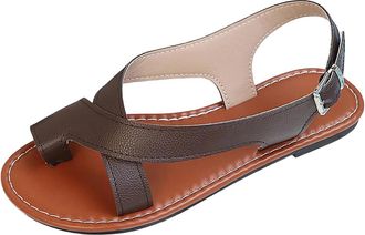 Generic Womens Flat Sandals Lightweight Thong Sandals Solid Color Stylish Breathable Versatile Comfortable Casual Strappy Sandals Summer Beach