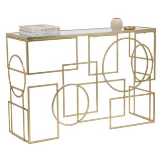 Dmora Consola Rankin, Un Estante, Estructura De Vidrio, Estante Transparente, 120x41x81h Cm, Color Oro