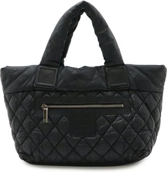 Chanel Black Nylon Leather Handbag Tote Bag (Pre-Owned)