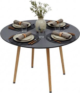 Relaxdays Relaxdays round dining table, H x D: 75 x 90 cm, MDF & bamboo, for 4, Scandinavian, white/natural